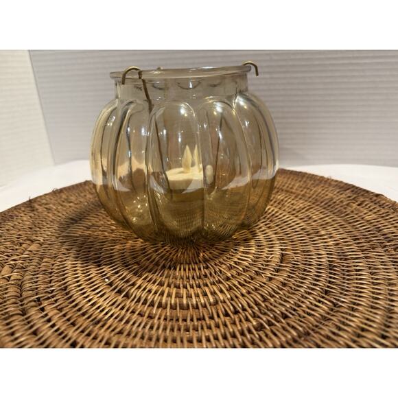 Amber Colored Glass Pumpkin 5” Tea Light Holder - Fall Autumn Harvest Decor - Picture 3 of 8